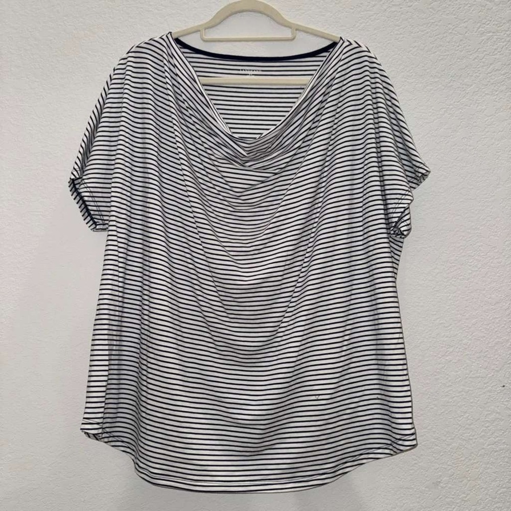 Lands' End Women Plus Sz 20W-22W Draped Neck Striped Shirt Short Sleeve Nautical